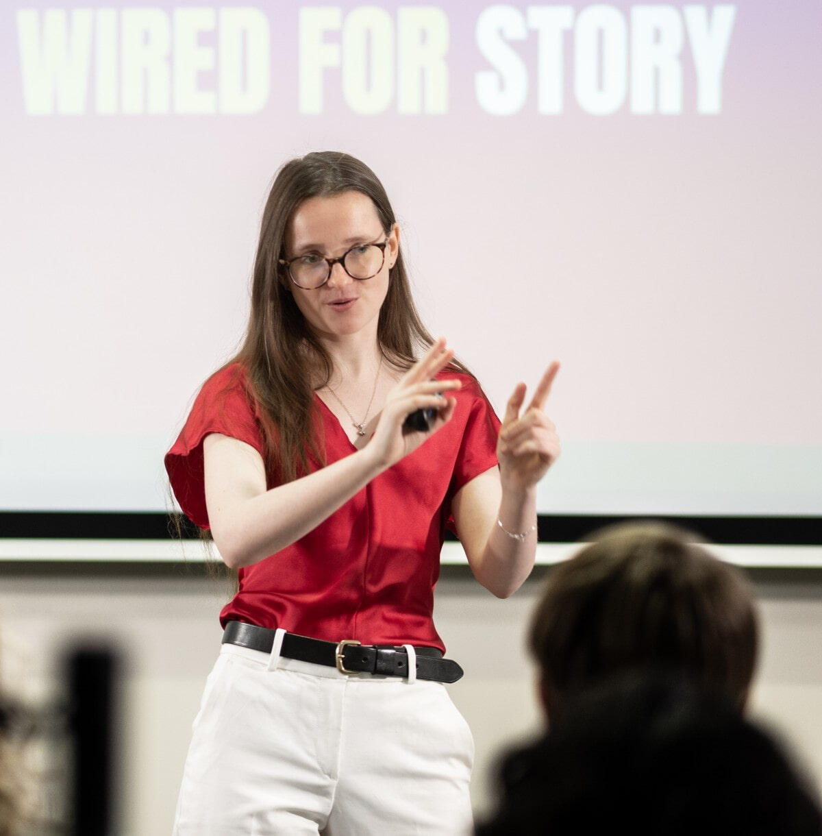 Karis Gill, Storytelling Keynote Speaker Karis Gill speaking at a storytelling for presentations workshop.